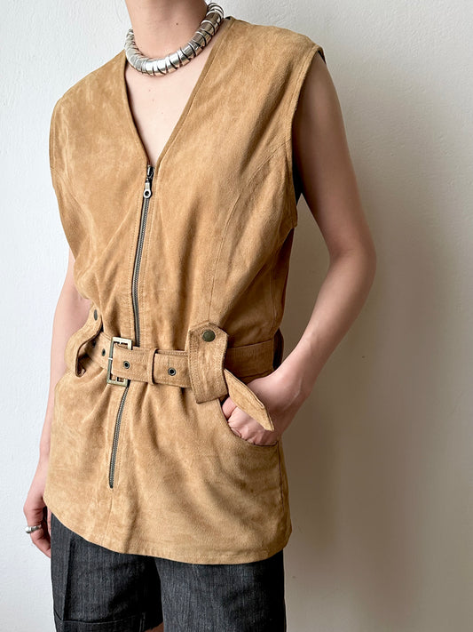 Nubuck leather belted vest