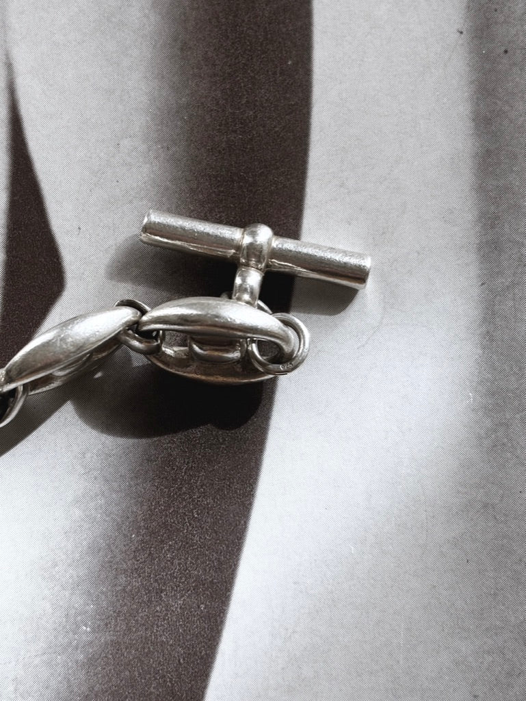 French silver puffed mariner chain bracelet