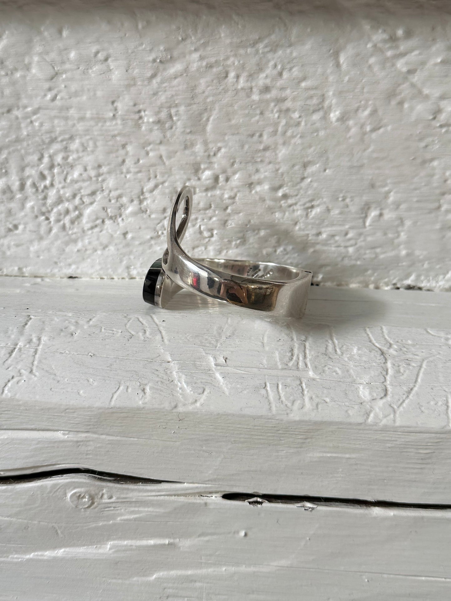 80s Mexico silver Malachite Onyx inlay bangle