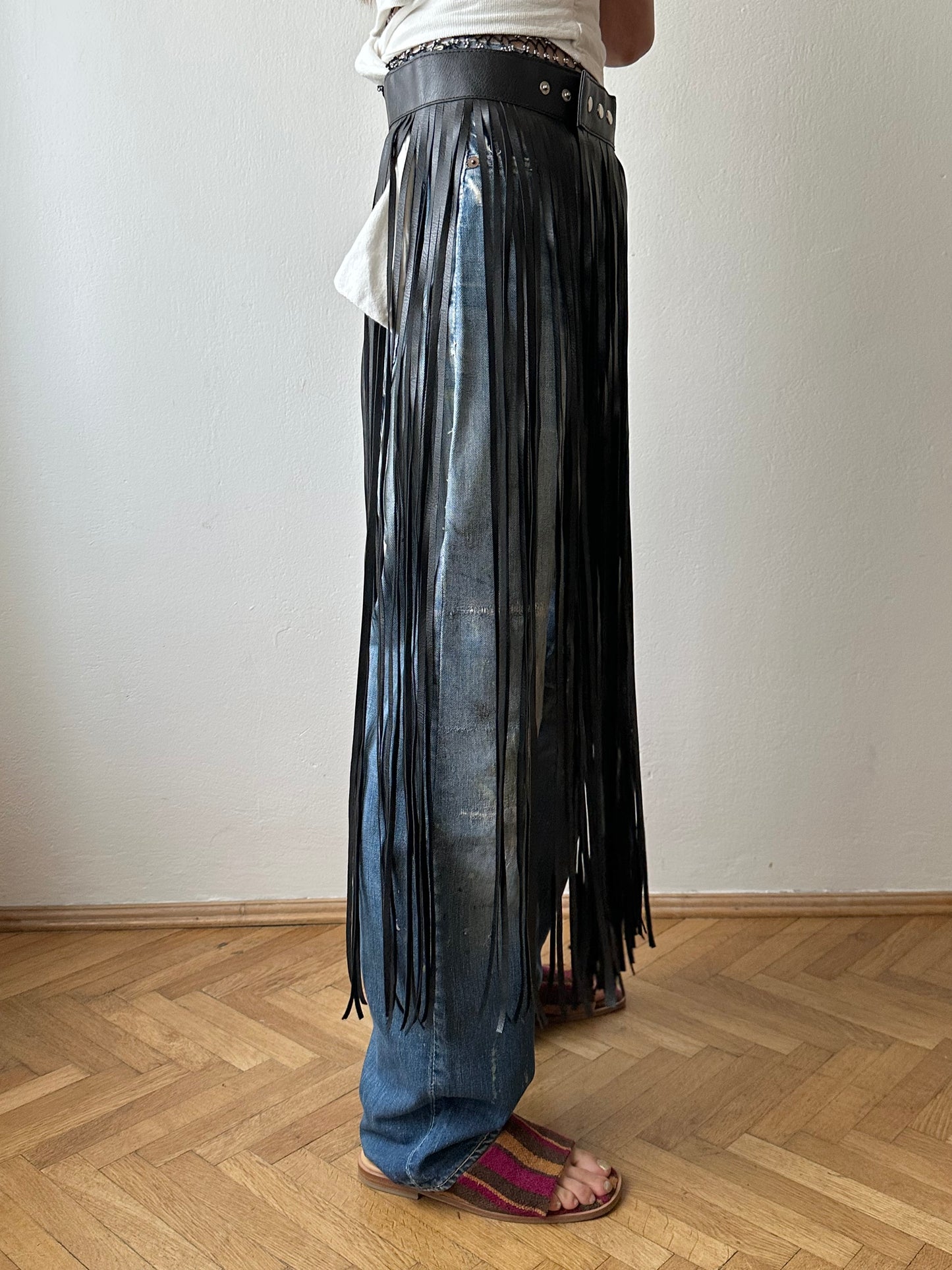 Great Britain leather belt fringe skirt