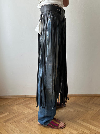 Great Britain leather belt fringe skirt