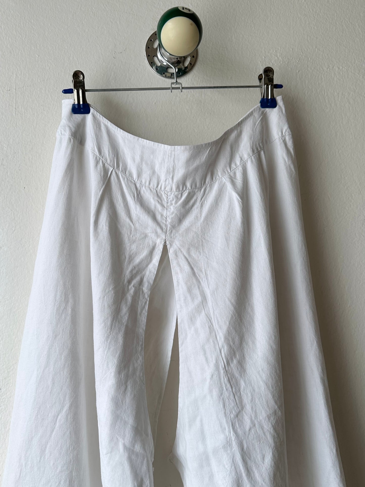 19th century cotton drawers with crochet hem