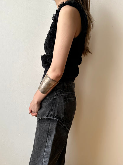 Black fur petals top