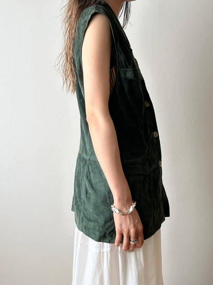 90s suede vest in dark forest
