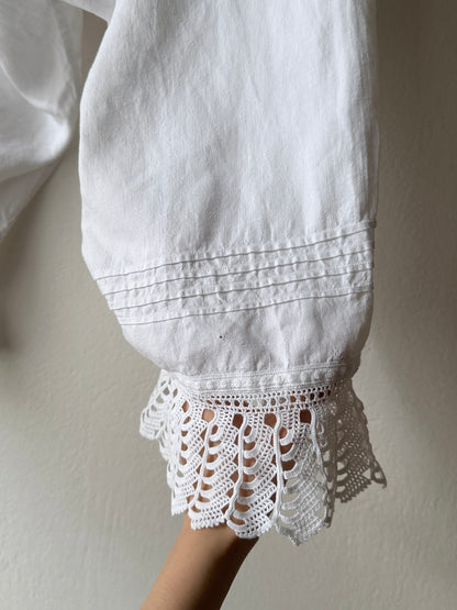 19th century cotton drawers with crochet hem