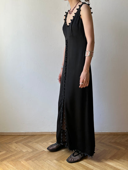 Vintage pom-poms black dress