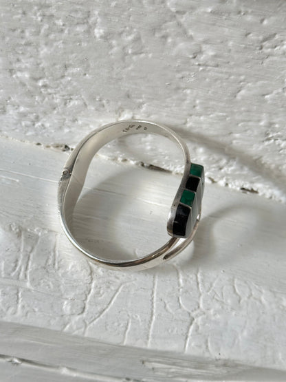 80s Mexico silver Malachite Onyx inlay bangle