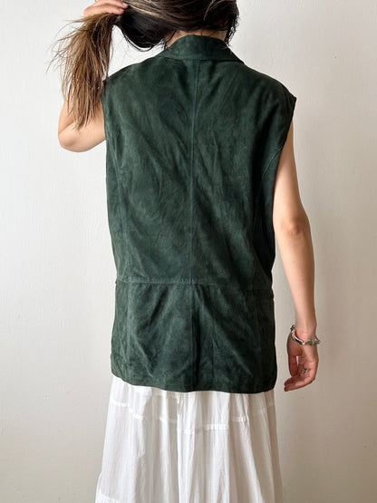 90s suede vest in dark forest
