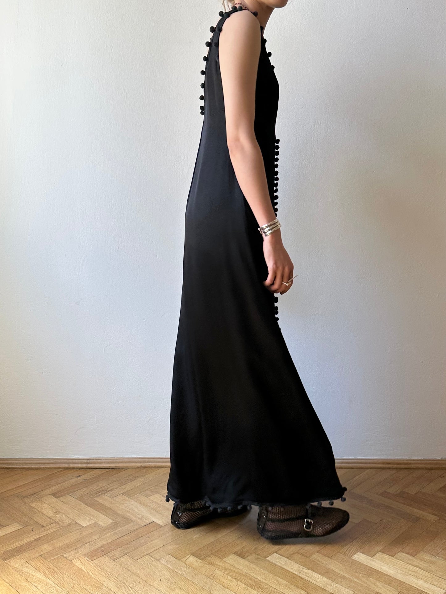 Vintage pom-poms black dress