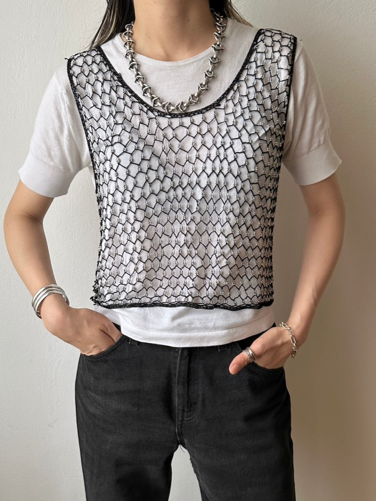 Beads mesh tank top