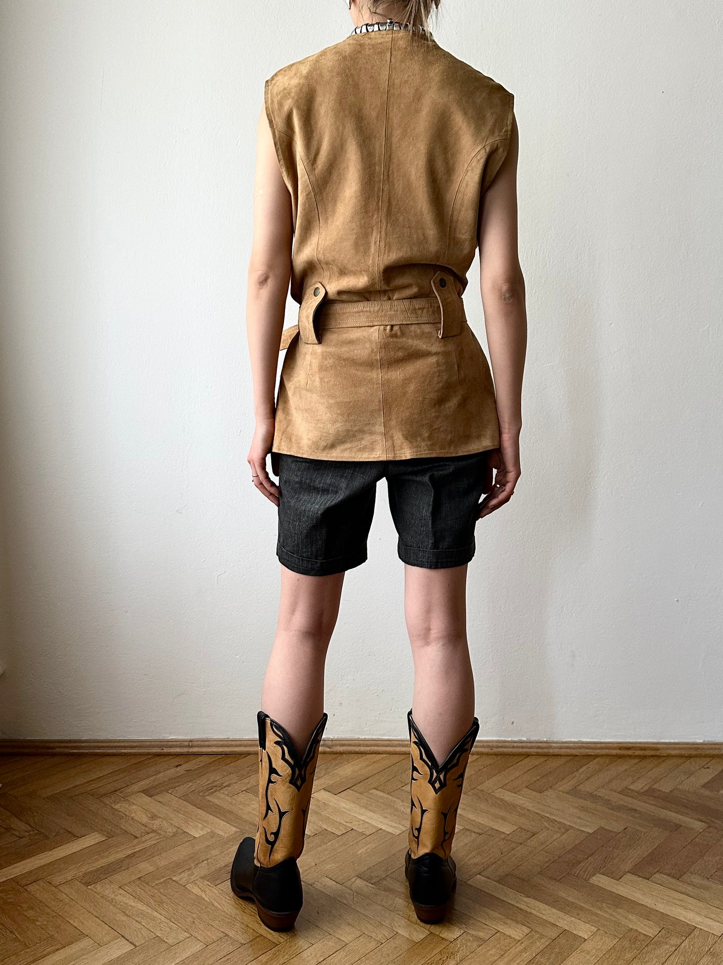 Nubuck leather belted vest