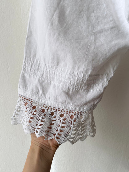 19th century cotton drawers with crochet hem