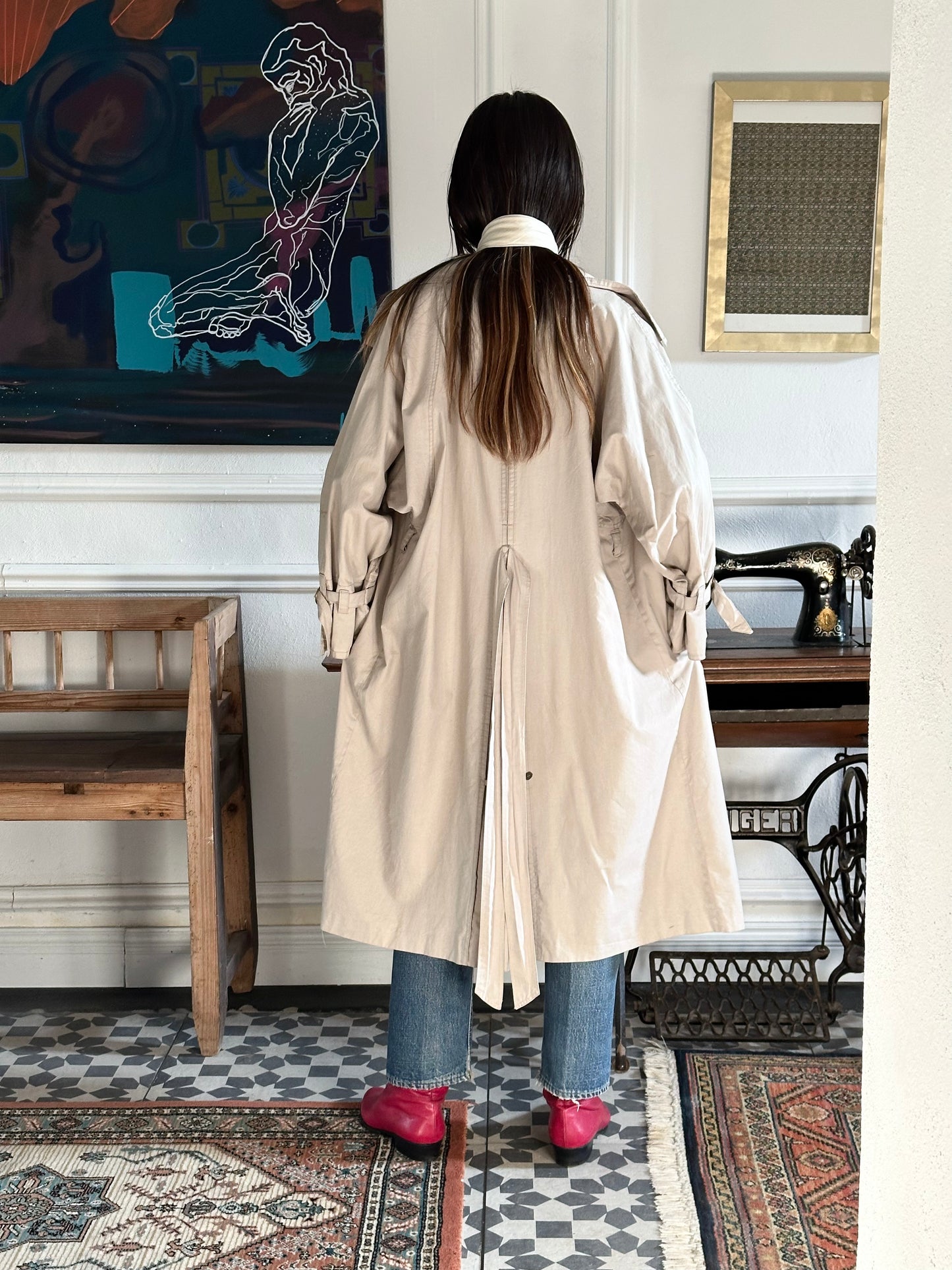 80s France double snap buttons cotton coat