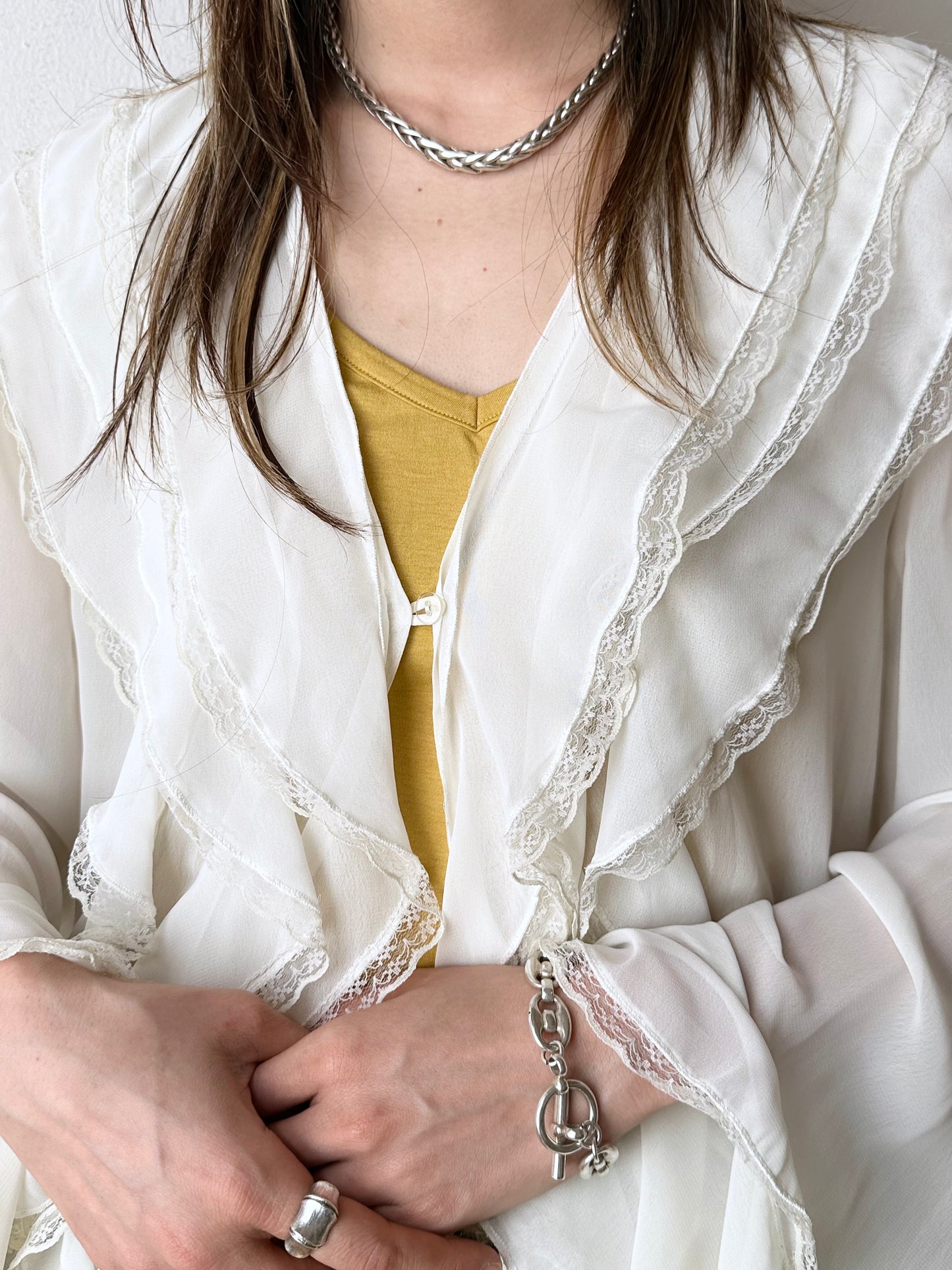 French silver puffed mariner chain bracelet