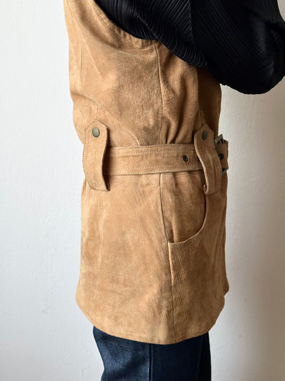 Nubuck leather belted vest