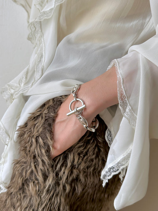 French silver puffed mariner chain bracelet