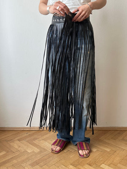 Great Britain leather belt fringe skirt