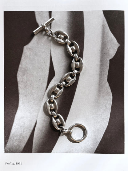 French silver puffed mariner chain bracelet
