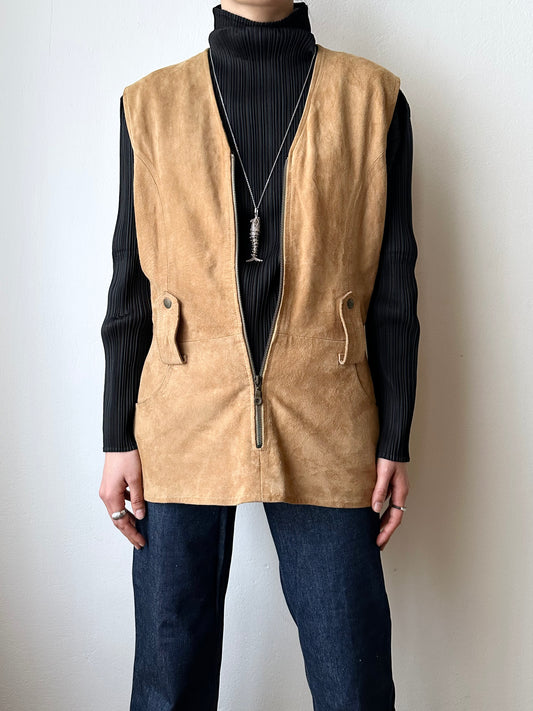 Nubuck leather belted vest