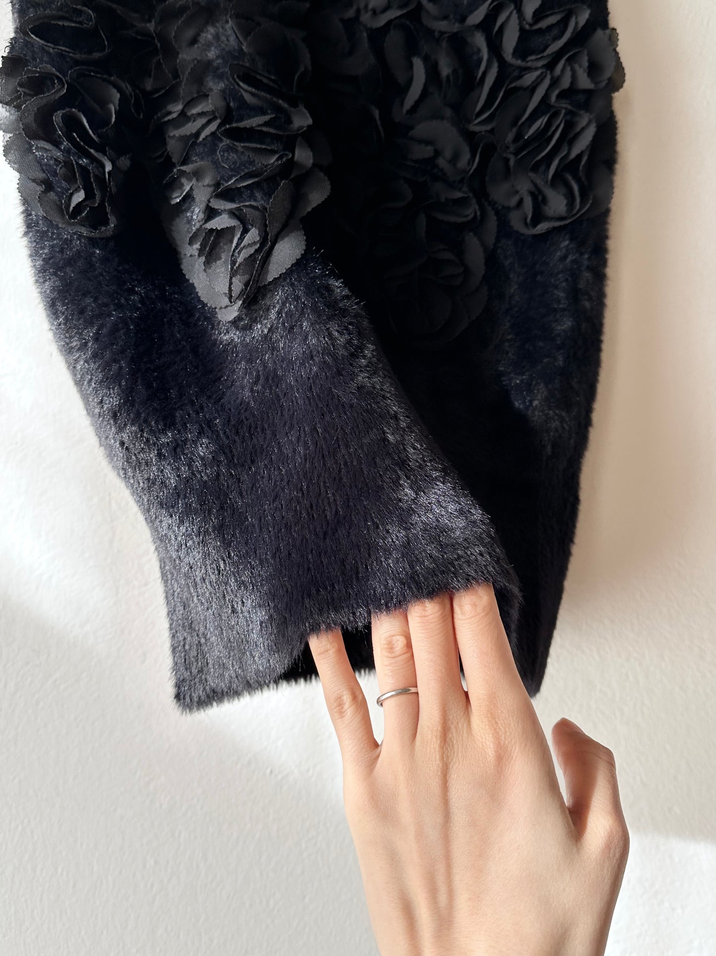 Black fur petals top