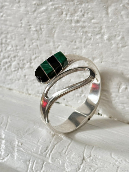 80s Mexico silver Malachite Onyx inlay bangle