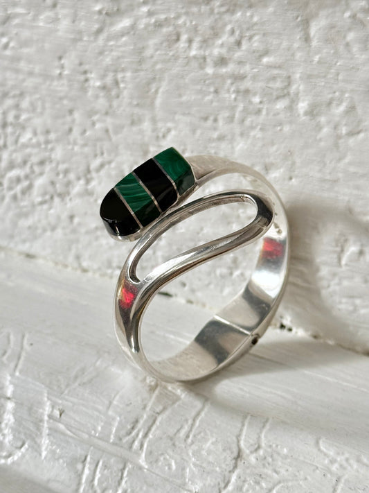 80s Mexico silver Malachite Onyx inlay bangle