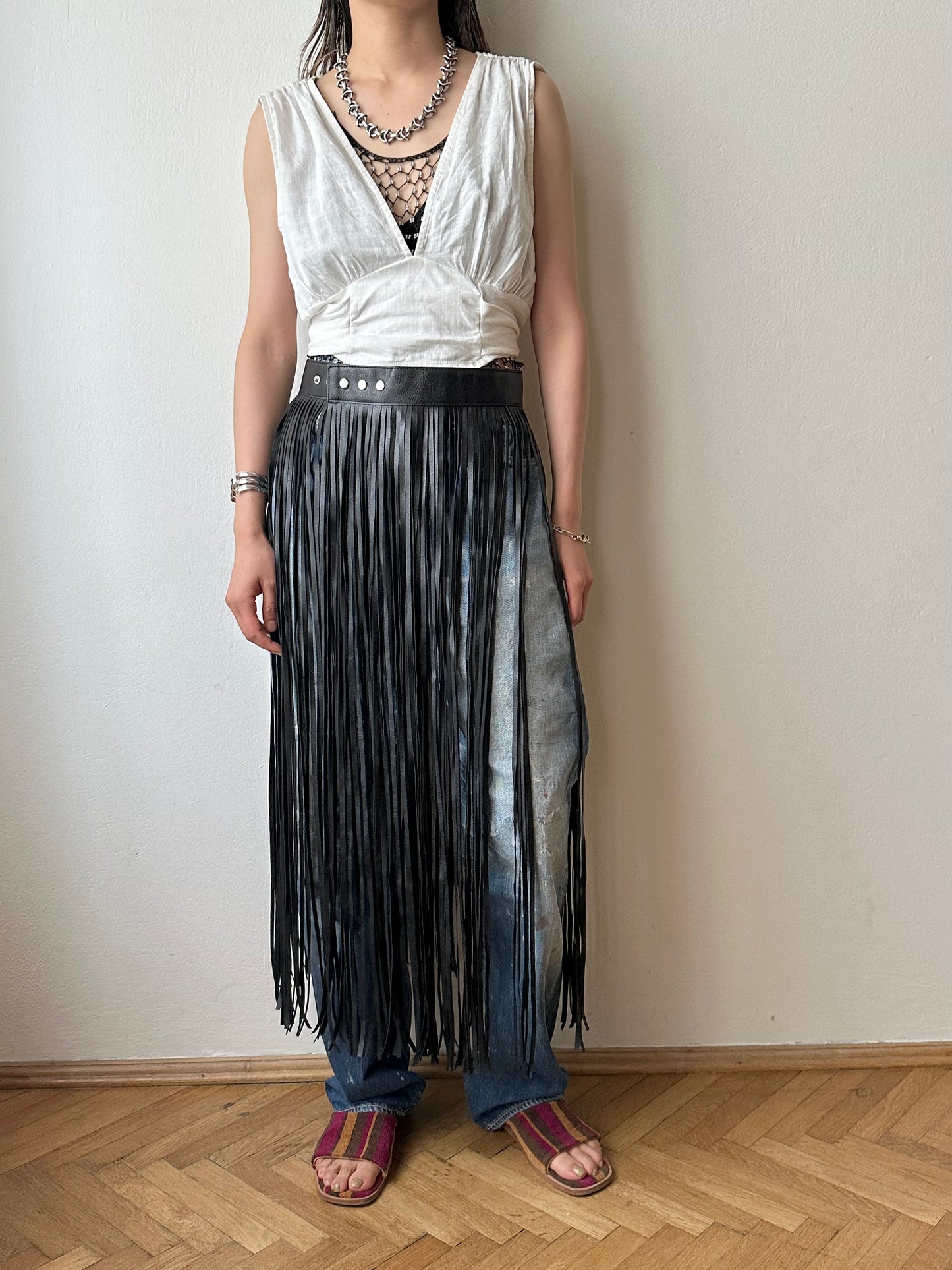 Great Britain leather belt fringe skirt