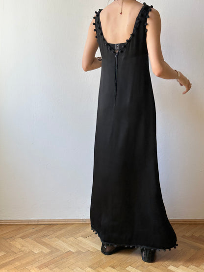 Vintage pom-poms black dress