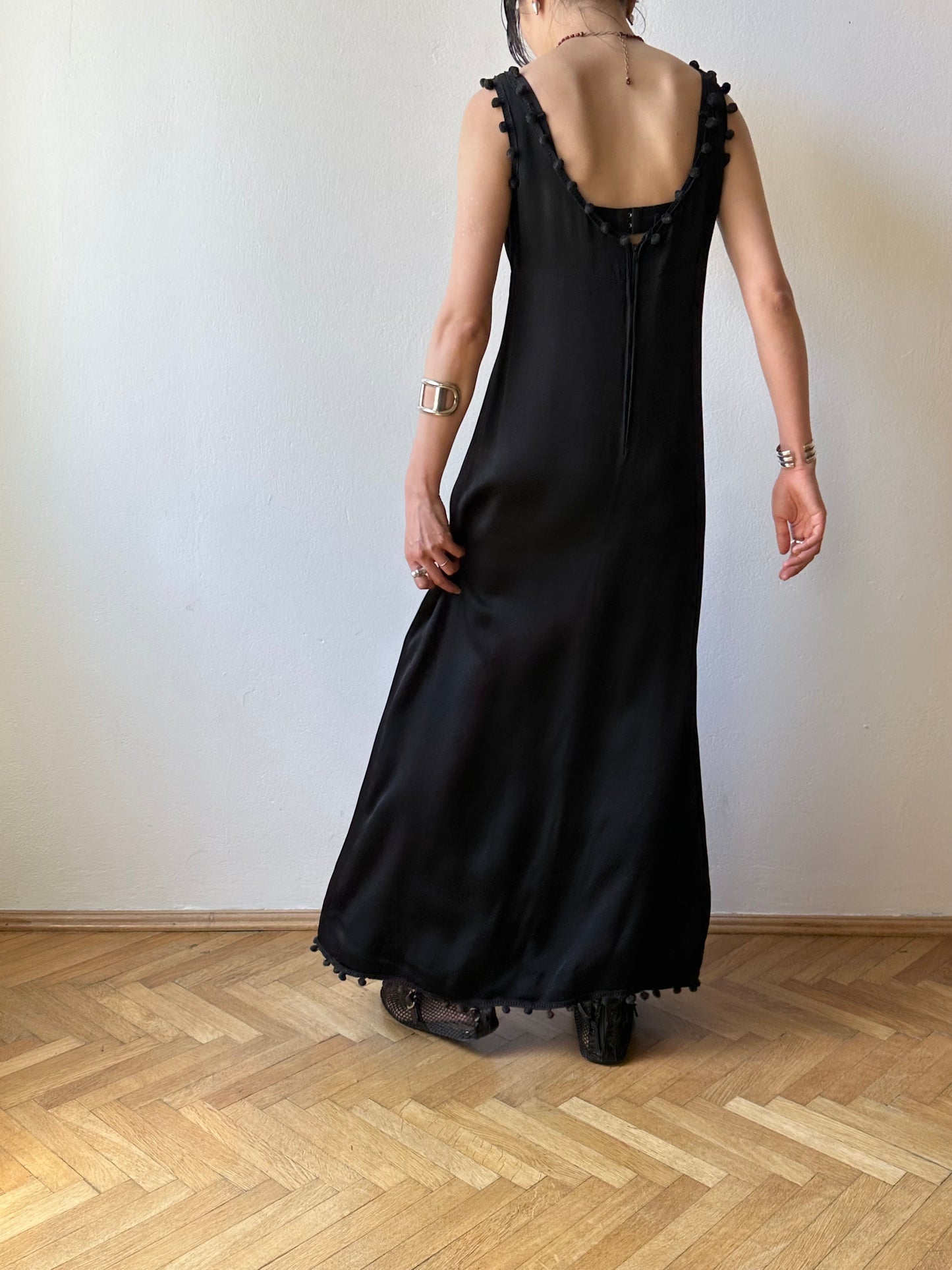 Vintage pom-poms black dress