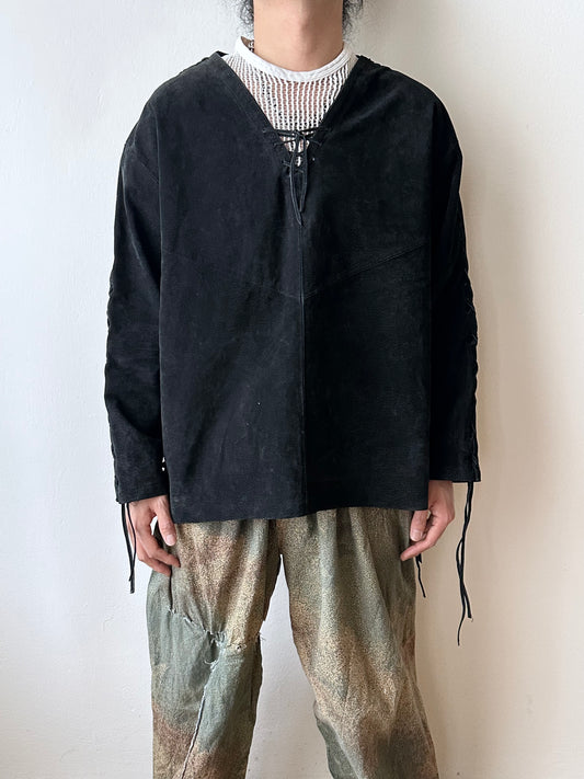 Black suede lace-up smock