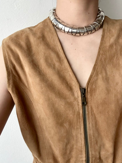 Nubuck leather belted vest