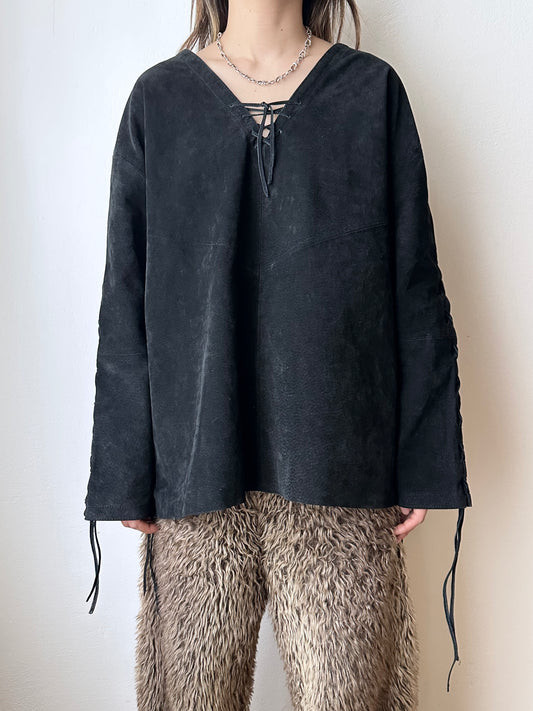Black suede lace-up smock