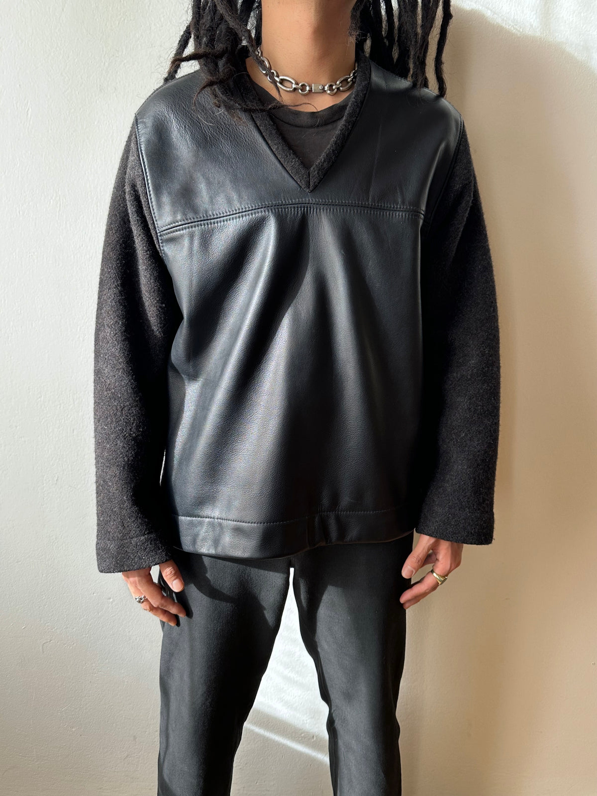 Leather and Wool Pullover