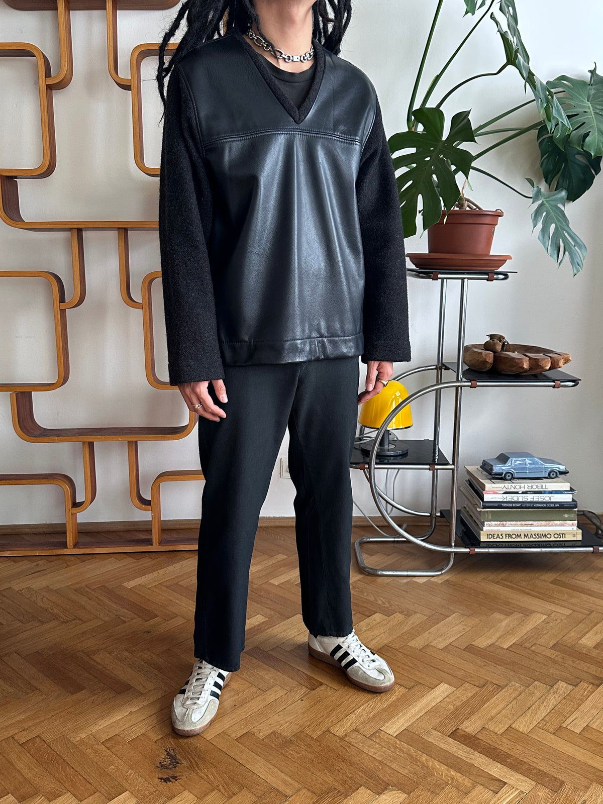 Leather and Wool Pullover