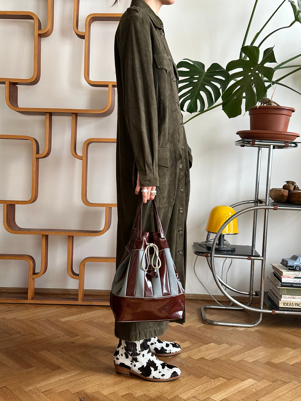 Vintage vinyl bucket bag
