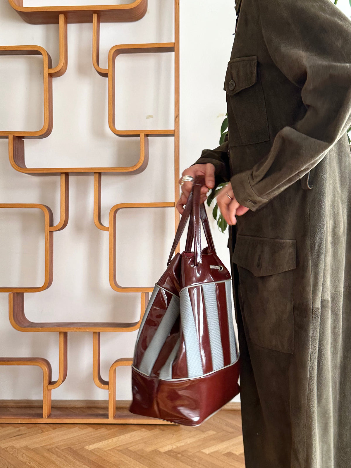 Vintage vinyl bucket bag