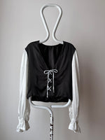 black white lace-up blouse