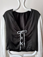 black white lace-up blouse