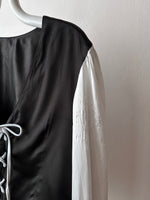 black white lace-up blouse