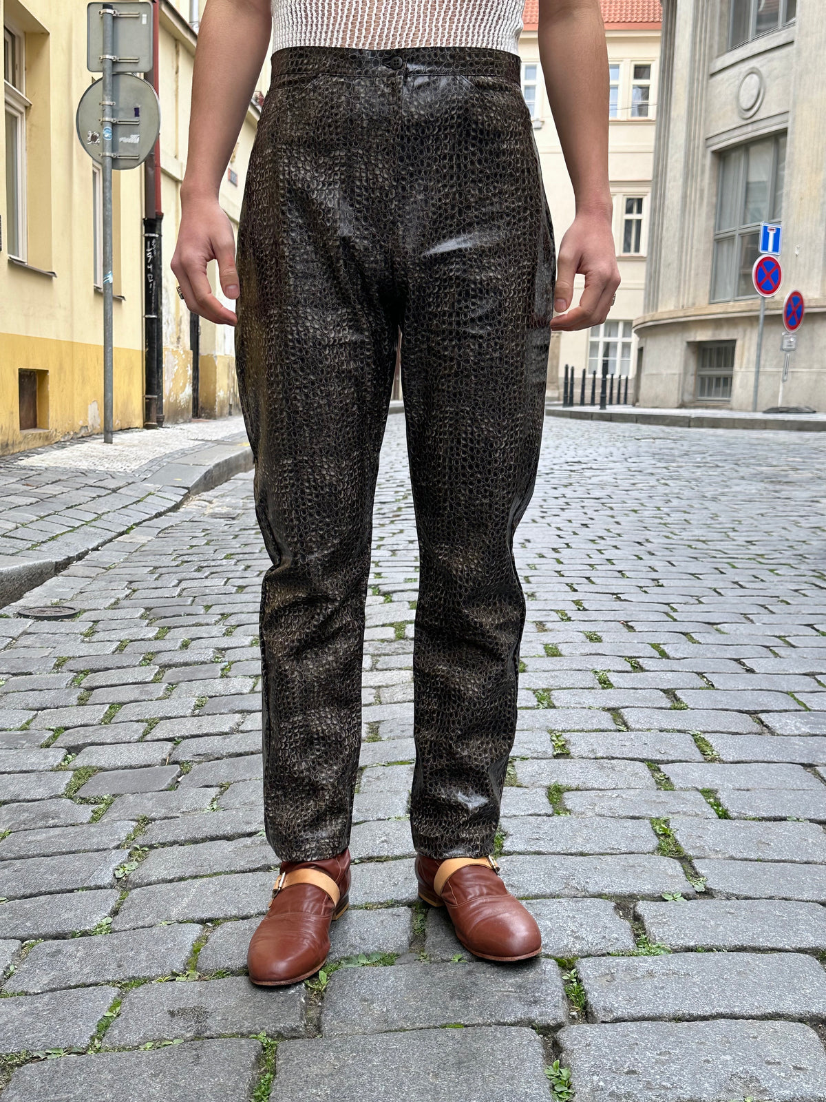 PVC snakeskin trousers - w30