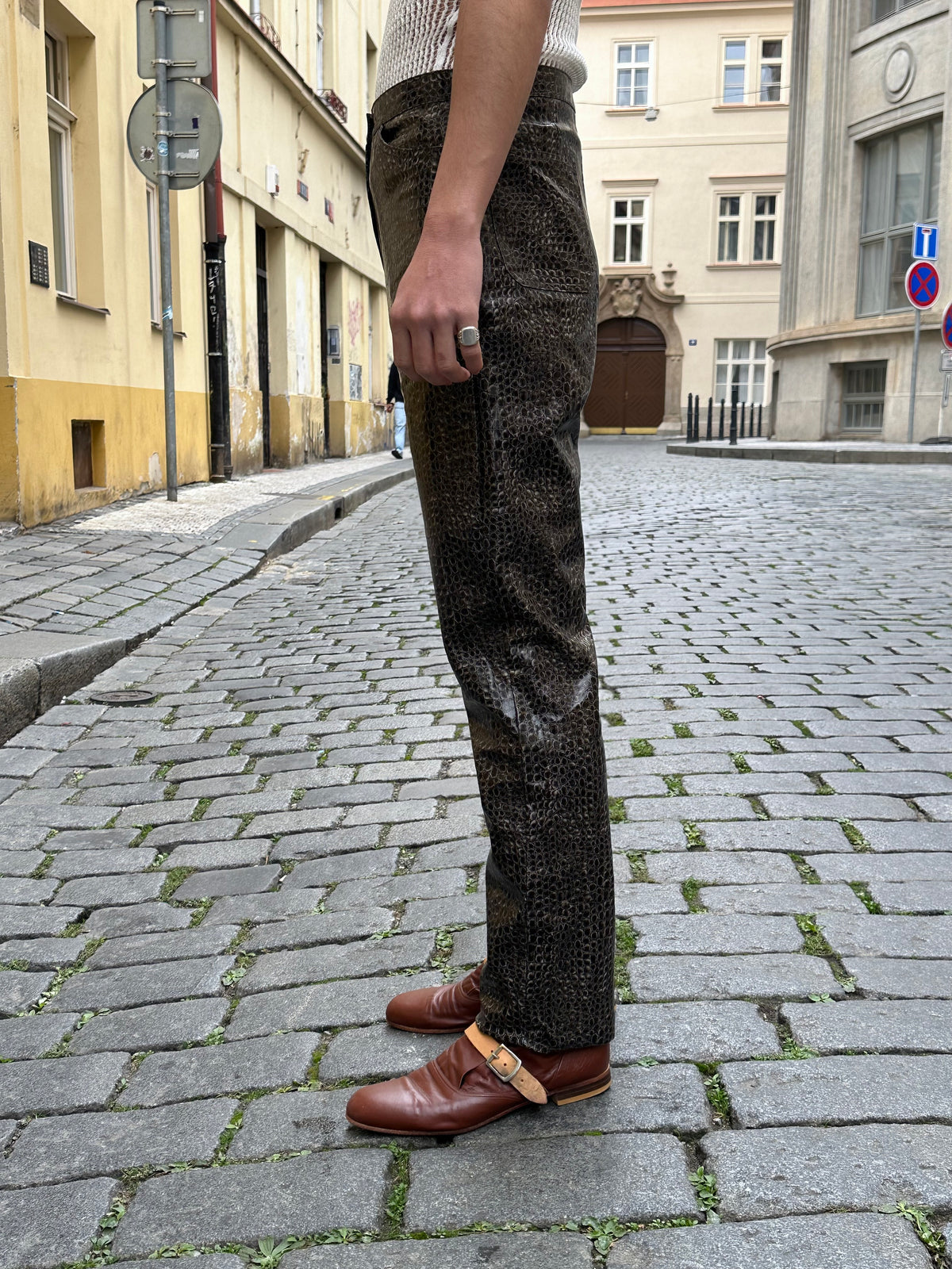 PVC snakeskin trousers - w30