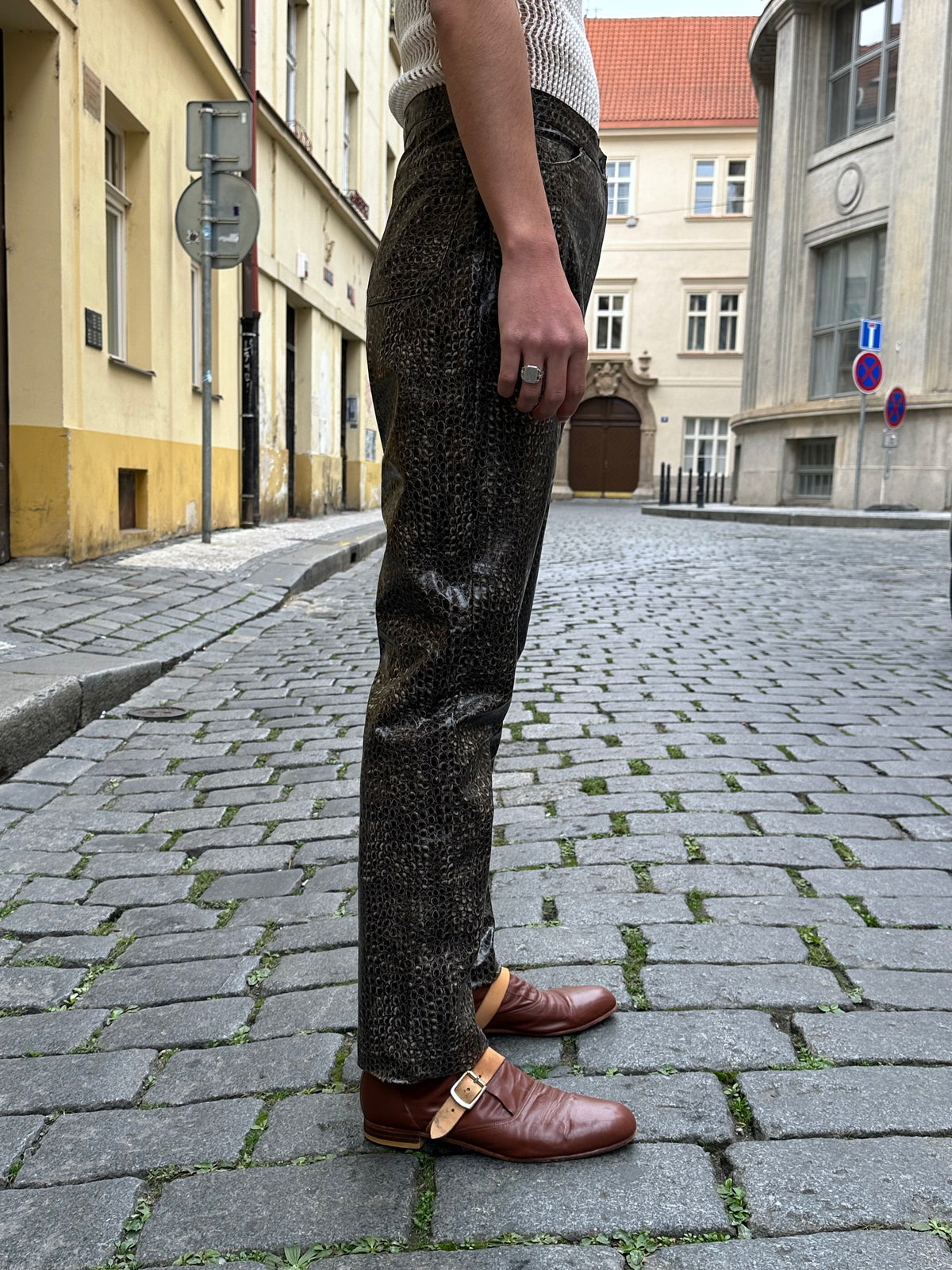 PVC snakeskin trousers - w30