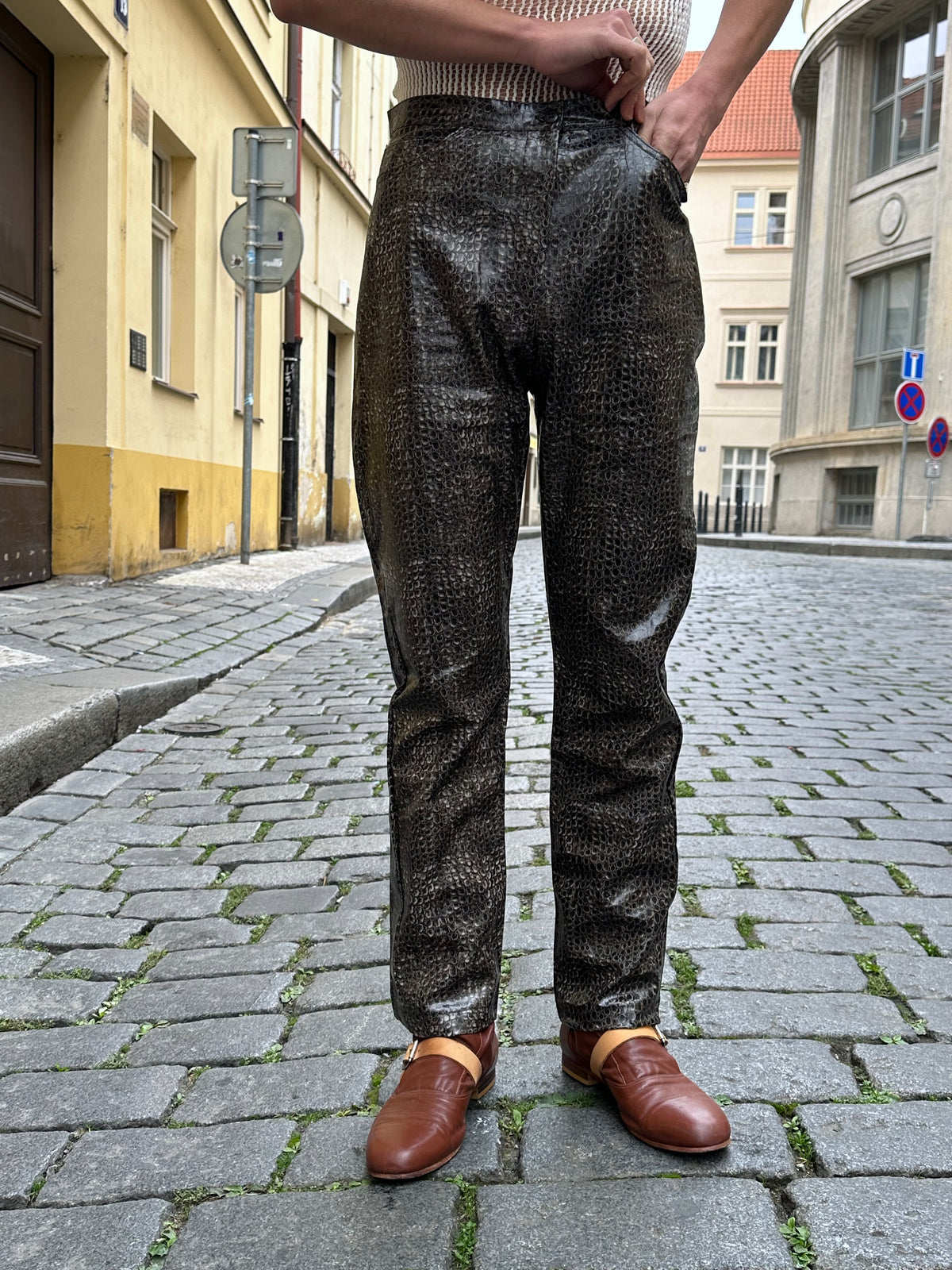 PVC snakeskin trousers - w30
