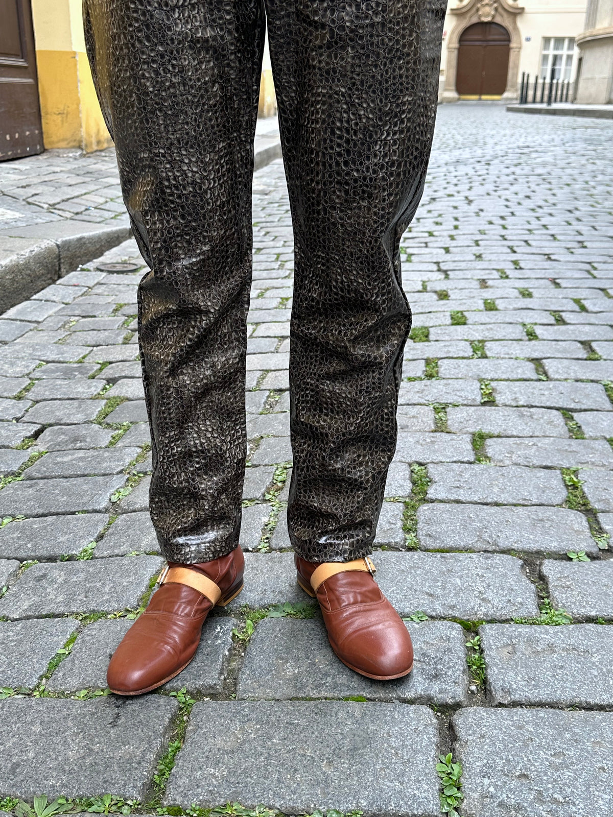 PVC snakeskin trousers - w30
