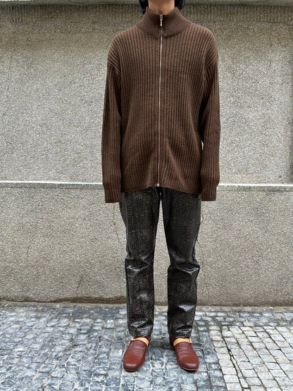 Brown knit zip up jacket