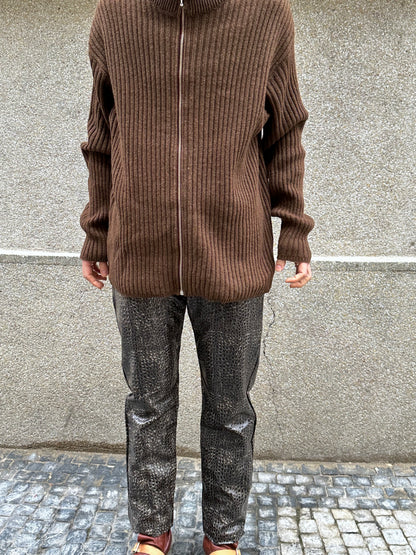 Brown knit zip up jacket