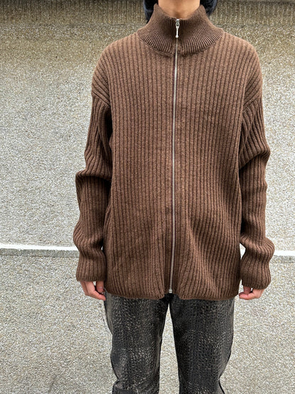 Brown knit zip up jacket
