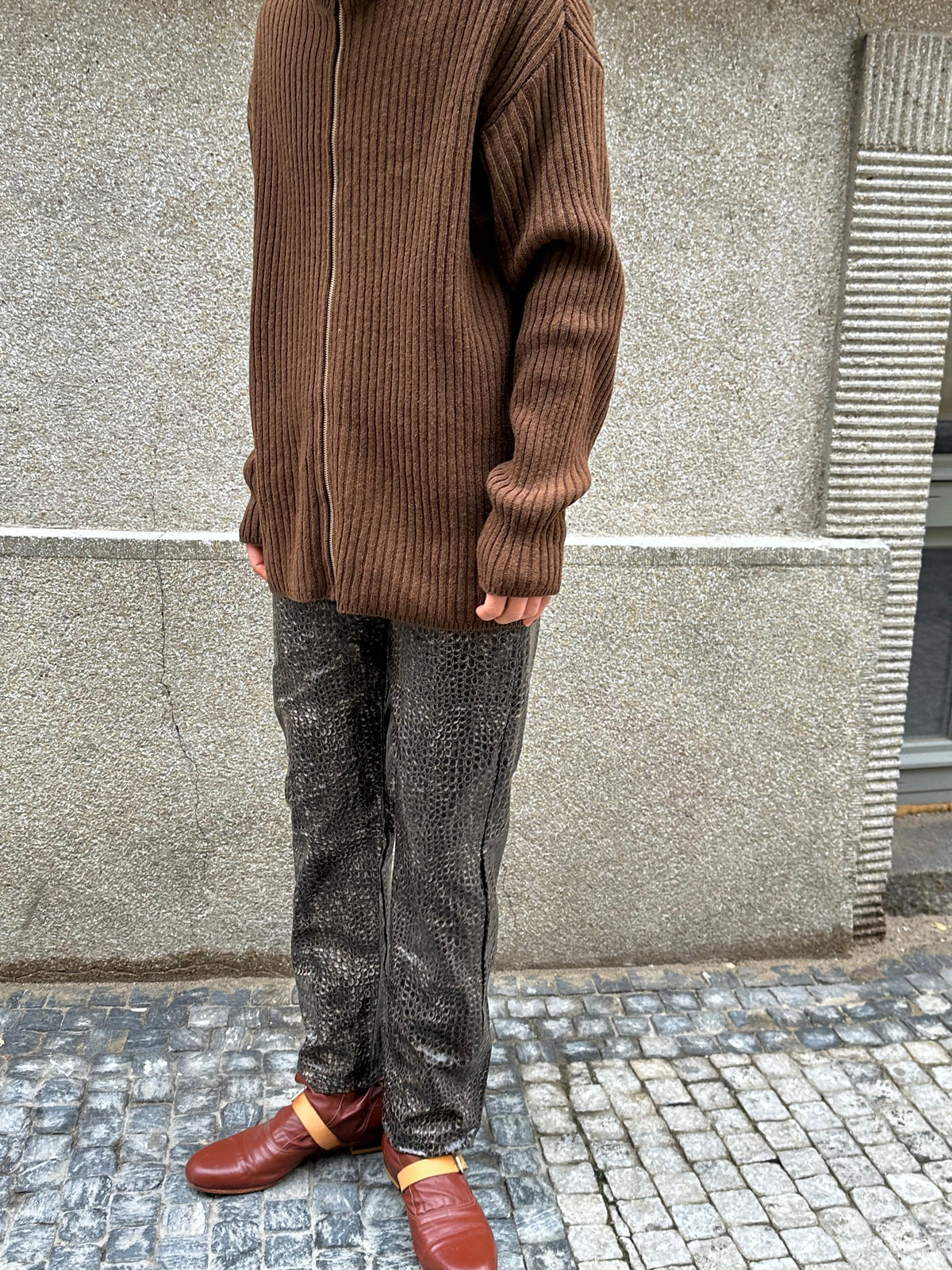 Brown knit zip up jacket