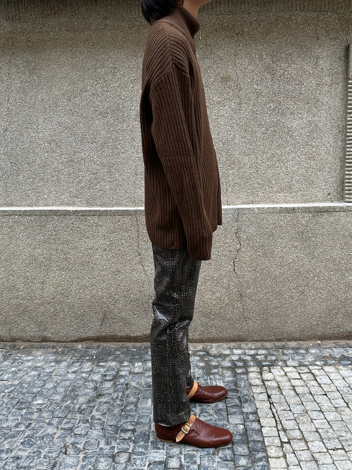 Brown knit zip up jacket