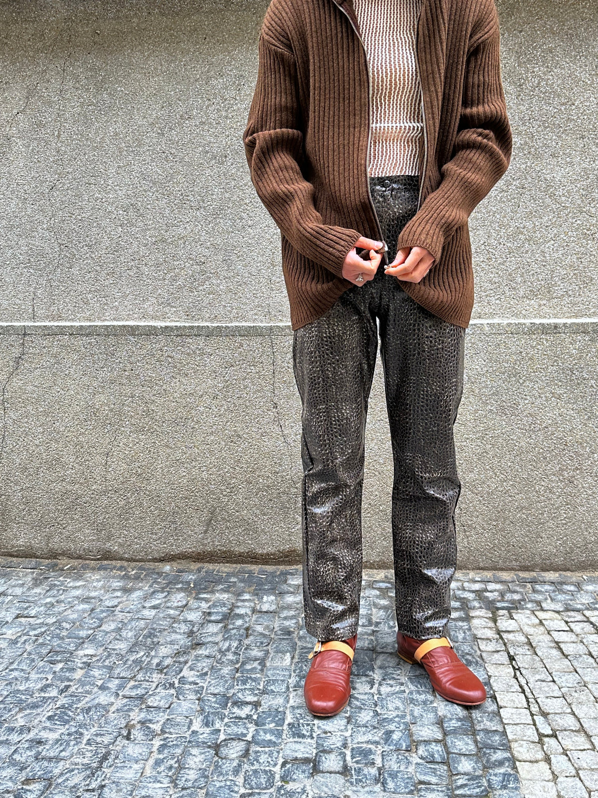 Brown knit zip up jacket
